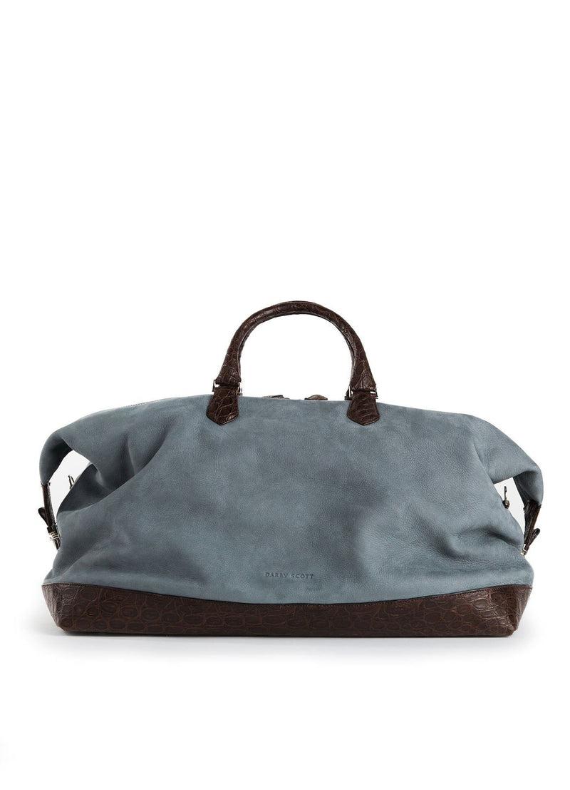 Denim Blue with Brown Croc Aspen Travel Bag back view - Darby Scott